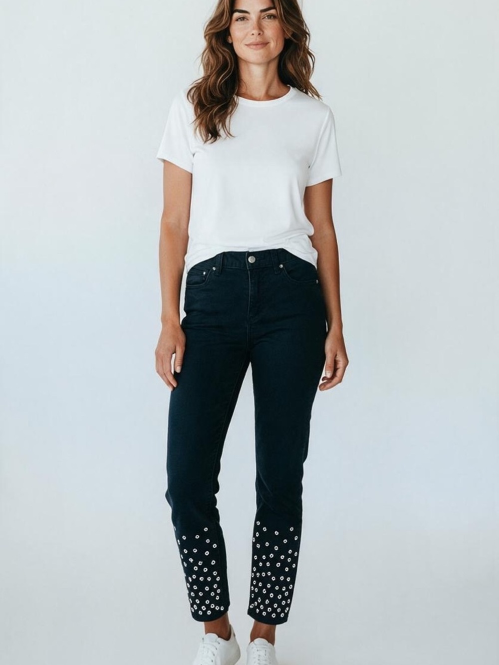 Michael Kors Black High-Rise Jeans with Eyelet Hem